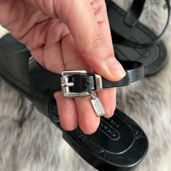 COACH Picadilly Black Jelly T Strap Logo Sandals 6 - Picture 5 of 7